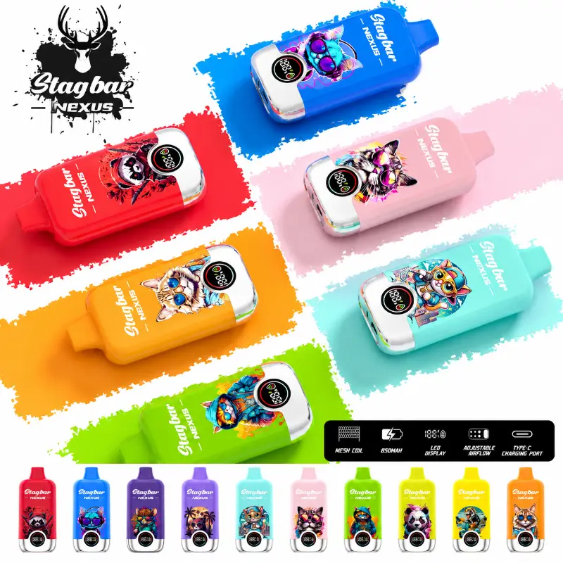 Original High Quality Stag Bar Nexus 60000 Puffs 60K Digital Screen Disposable Vape Mesh Coil Vapes 12K 15K 30K Puff E Cigarette ELF Fumot Randm Vapers JNR EU Warehouse